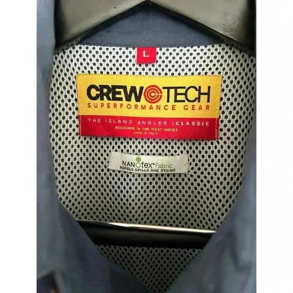 Crew Tech Superformance Gear The Island Angler Fishing Shirt Blue Men's Size L - Picture 4 of 9